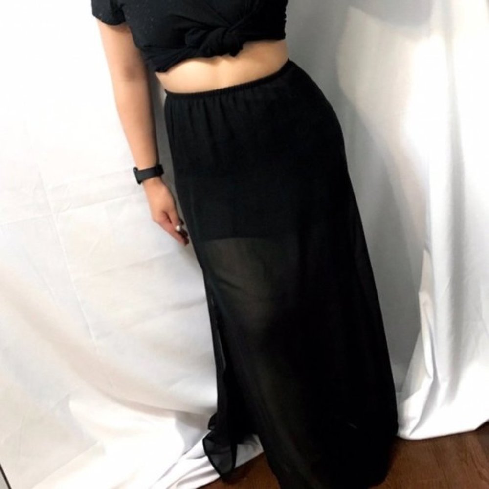 Lily White Black Maxi Skirt Sheer Detail Sz Small